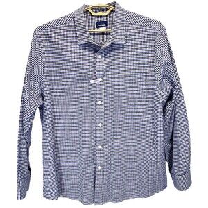 Basic Editions Men's 2XL Blue White Black Check Long Sleeve Dress Shirt EUC